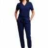 Green Town Womens Medical Scrub Set V-Neck Slim Fit-0