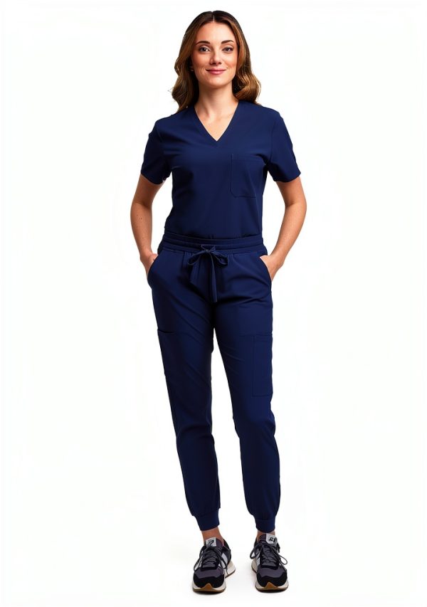 Green Town Womens Medical Scrub Set V-Neck Slim Fit-0