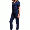 Green Town Womens Medical Scrub Set V-Neck Slim Fit-1