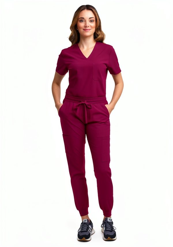 Green Town Womens Medical Scrub Set Slim Fit V-Neck-0