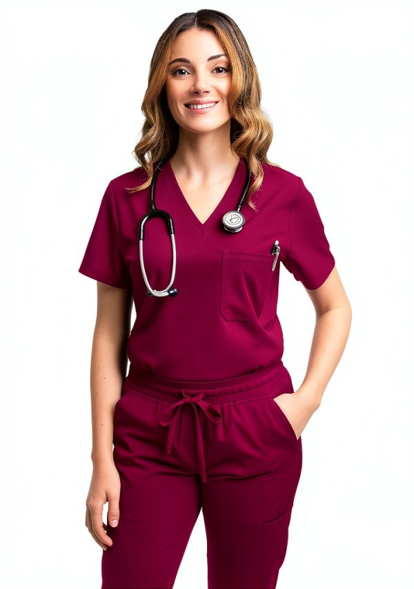 Green Town Womens Medical Scrub Set Slim Fit V-Neck-2