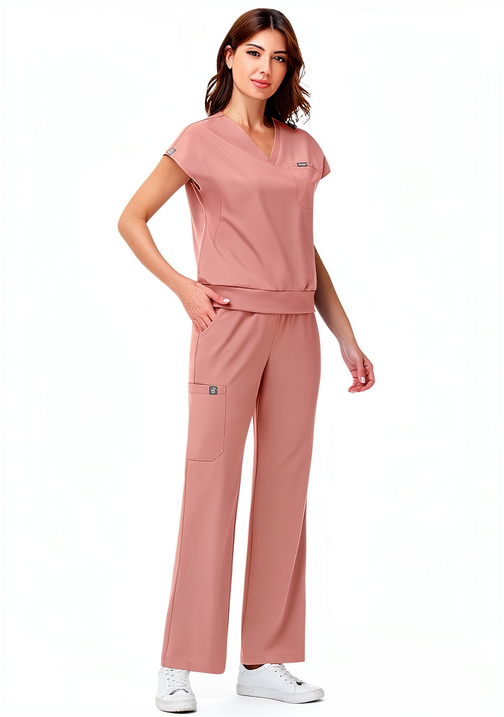 Installing MediWear Womens Scrub Set Polyester Spandex Comfort Fit on a wooden desk