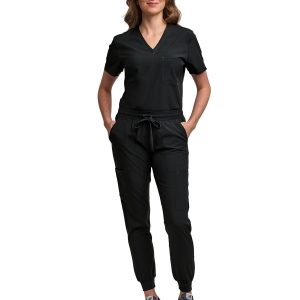 Green Town Womens Medical Scrub Set Slim Fit V-Neck-0