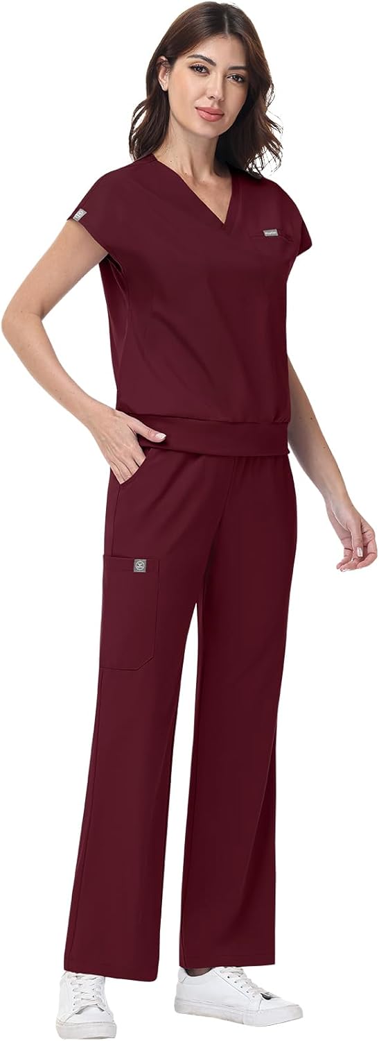 Women wearing the scrub set in a medical setting