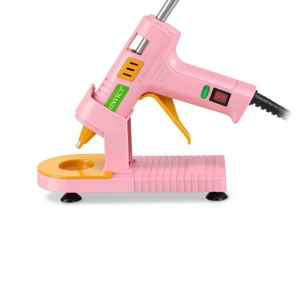 MONVICT Pink Hot Glue Gun Kit, Mini Glue Gun with Suction Cups Stand Anti Stick Silicone Mat, Hot Melt Glue Gun with Fine Tip & 30 Glue Sticks, On/Off Switch Design for DIY, Craft, Home School Project-1