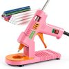 MONVICT Pink Hot Glue Gun Kit, Mini Glue Gun with Suction Cups Stand Anti Stick Silicone Mat, Hot Melt Glue Gun with Fine Tip & 30 Glue Sticks, On/Off Switch Design for DIY, Craft, Home School Project-0