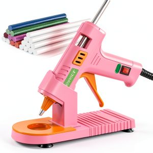 MONVICT Pink Hot Glue Gun Kit, Mini Glue Gun with Suction Cups Stand Anti Stick Silicone Mat, Hot Melt Glue Gun with Fine Tip & 30 Glue Sticks, On/Off Switch Design for DIY, Craft, Home School Project-0