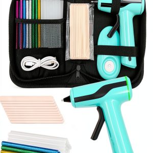 Cordless Hot Glue Gun Fifchall Mini Rechargeable with 30 Sticks Cyan-0