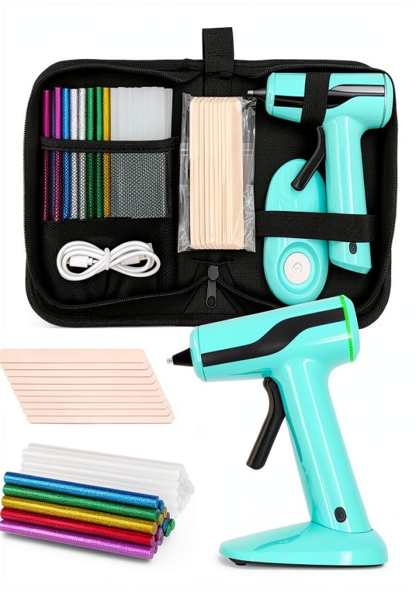 Cordless Hot Glue Gun Fifchall Mini Rechargeable with 30 Sticks Cyan-0