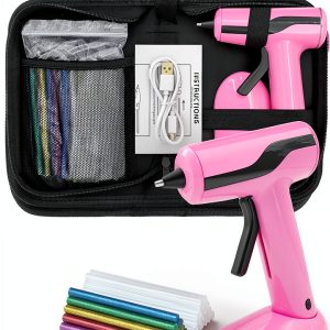 Cordless Hot Glue Gun Kit Liumai USB Rechargeable with 30 Sticks Pink-0