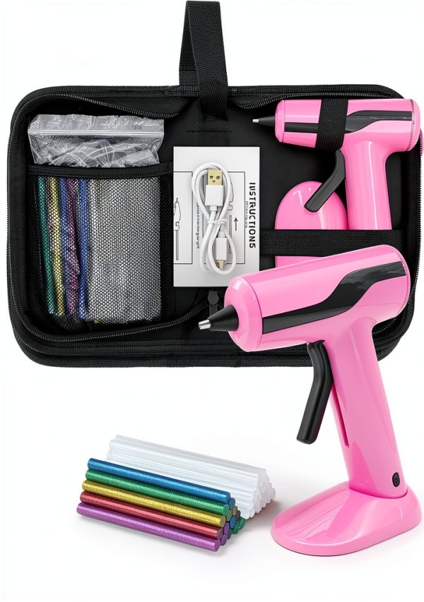 Cordless Hot Glue Gun Kit Liumai USB Rechargeable with 30 Sticks Pink-0