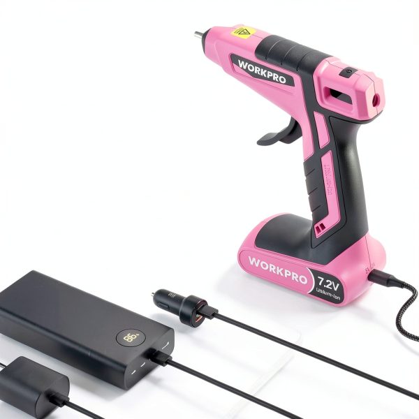 Cordless Hot Glue Gun WORKPRO 7.2V with 50 Mini Glue Sticks Pink-5