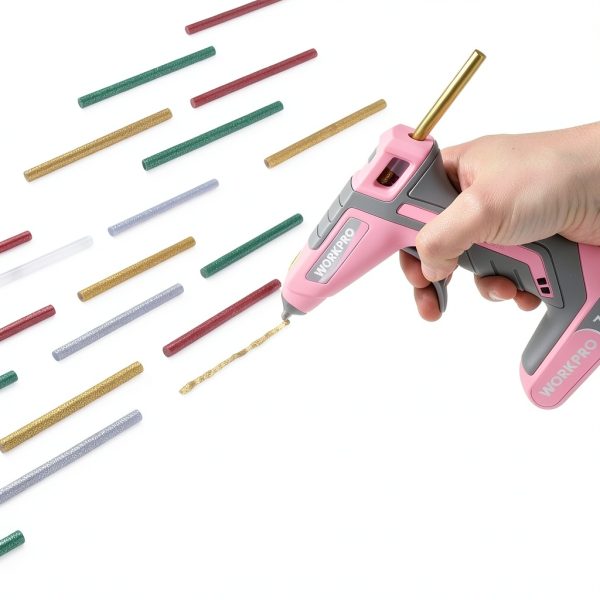 Cordless Hot Glue Gun WORKPRO 7.2V with 50 Mini Glue Sticks Pink-2